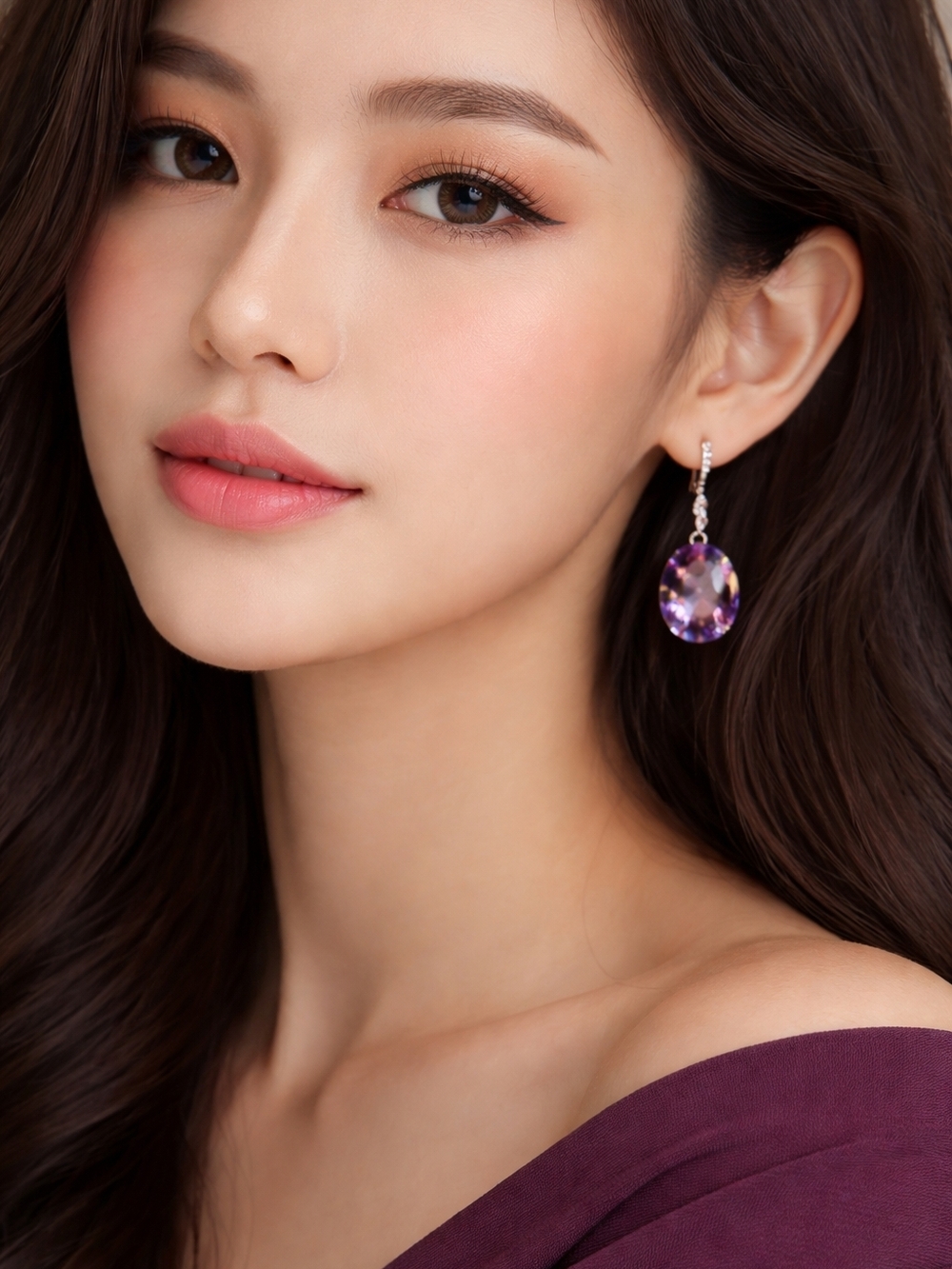 Rose Gold Purple Gradient Crystal Drop Earrings - Women Jewelry - Picture 3 of 3